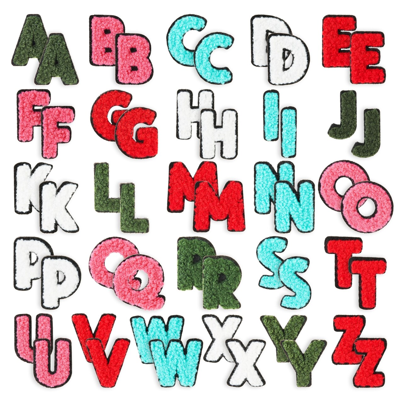 52 Pieces Iron On Letters for Clothing, 2 Sets A-Z Chenille Letter Patches for Jackets & Denim, 5 Colors (1 Inch)